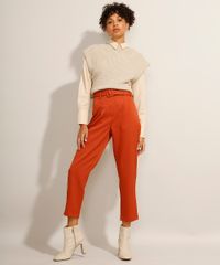 Calca-Feminina-Carrot-Cintura-Alta-Alfaiataria-com-Cinto-Laranja-Escuro-9975121-Laranja_Escuro_3