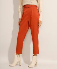 Calca-Feminina-Carrot-Cintura-Alta-Alfaiataria-com-Cinto-Laranja-Escuro-9975121-Laranja_Escuro_4