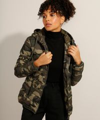 Jaqueta-Puffer-de-Nylon-Camuflada-com-Bolsos-de-Ziper-e-Capuz-Verde-Militar-9806734-Verde_Militar_1