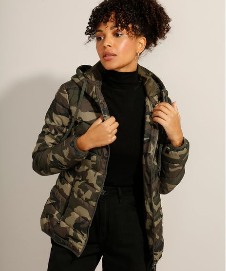 Jaqueta-Puffer-de-Nylon-Camuflada-com-Bolsos-de-Ziper-e-Capuz-Verde-Militar-9806734-Verde_Militar_1