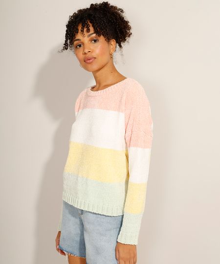 Sueter-de-Trico-Chenille-Listrado-Decote-Redondo-Multicor-9971091-Multicor_1 Sueter-de-Trico-Chenille-Listrado-Decote-Redondo-Multicor-9971091-Multicor_1