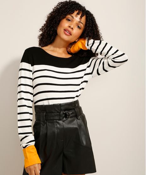 Sueter-de-Trico-Listrado-com-Punho-Contrastante-Preto-9971565-Preto_1