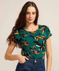 Camiseta-Estampada-de-Folhagem-Manga-Curta-Decote-Redondo-Verde-9989517-Verde_1