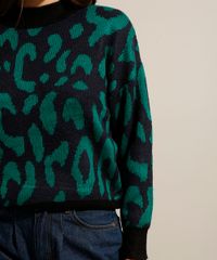 Sueter-Amplo-de-Trico-Estampado-Animal-Print-Onca-Gola-Alta-Azul-Escuro-9811710-Azul_Escuro_4