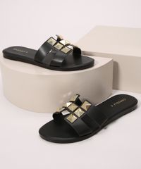 Rasteirinha-Feminina-com-Tachas-Bico-Redondo-Oneself-Preta-9992858-Preto_1
