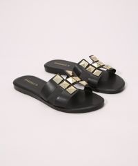 Rasteirinha-Feminina-com-Tachas-Bico-Redondo-Oneself-Preta-9992858-Preto_5