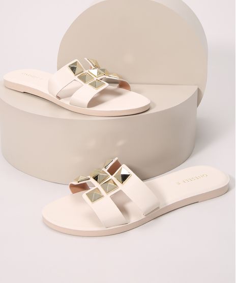 Rasteirinha-Feminina-com-Tachas-Bico-Redondo-Oneself-Branca-9992856-Branco_1
