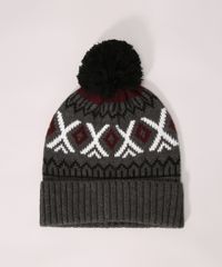 Gorro-de-Trico-Jacquard-com-Pompom-Cinza-Mescla-Escuro-9971788-Cinza_Mescla_Escuro_1