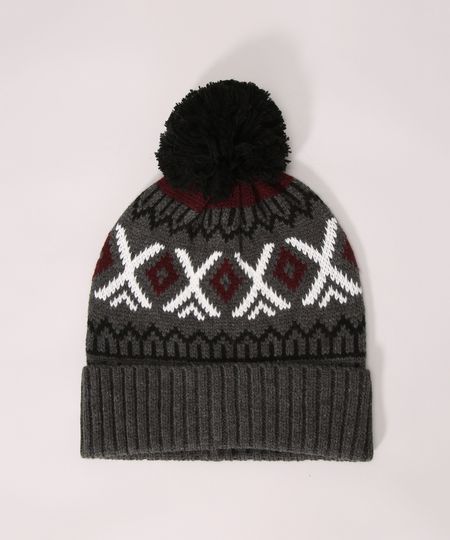 Gorro-de-Trico-Jacquard-com-Pompom-Cinza-Mescla-Escuro-9971788-Cinza_Mescla_Escuro_1