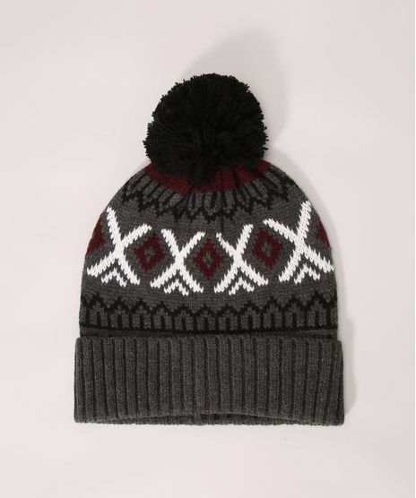Gorro-de-Trico-Jacquard-com-Pompom-Cinza-Mescla-Escuro-9971788-Cinza_Mescla_Escuro_1