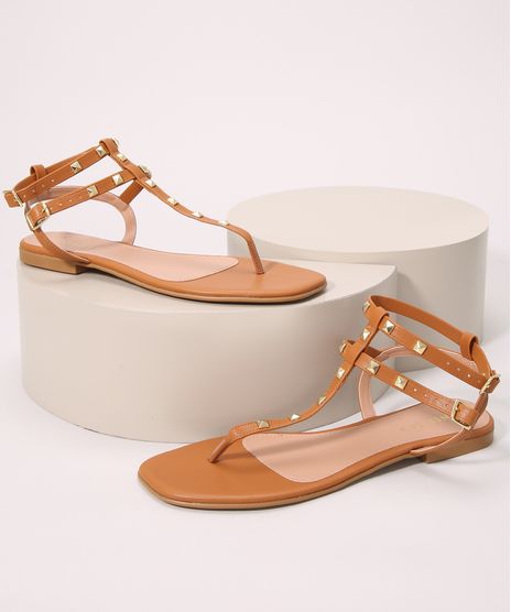 Rasteirinha-Feminina-com-Tachas-Bico-Quadrado-Oneself-Caramelo-9992850-Caramelo_1
