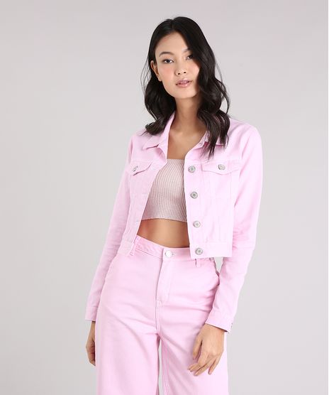 Jaqueta-Jeans-Feminina-Cropped-com-Bolsos-Rosa-9264228-Rosa_1