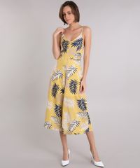 Macacao-Feminino-Pantacourt-Estampado-de-Folhagem-Alcas-Finas-Decote-V-Amarelo-9219582-Amarelo_1