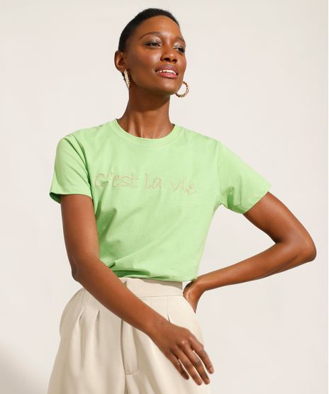 T-Shirt-de-Algodao-com-Bordado--C-est-La-Vie--Manga-Curta-Decote-Redondo-Mindset-Verde-9994445-Verde_1