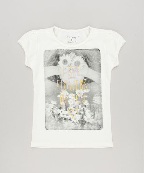 Blusa-Infantil--I-See-Flowers-in-You--Manga-Curta-Decote-Redondo-em-Algodao---Sustentavel-Off-White-9215949-Off_White_1