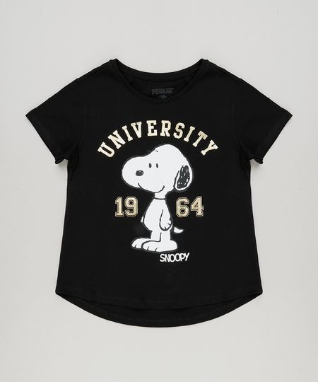 Blusa-Infantil-Snoopy-Manga-Curta-Decote-Redondo-em-Algodao---Sustentavel-Preta-9175397-Preto_1