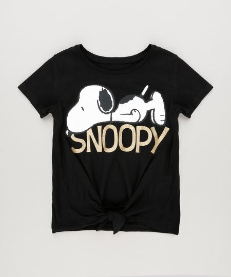 Blusa-Infantil-Snoopy-com-No-Manga-Curta-Decote-Redondo-em-Algodao---Sustentavel-Preta-9175396-Preto_1