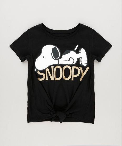 Blusa-Infantil-Snoopy-com-No-Manga-Curta-Decote-Redondo-em-Algodao---Sustentavel-Preta-9175396-Preto_1