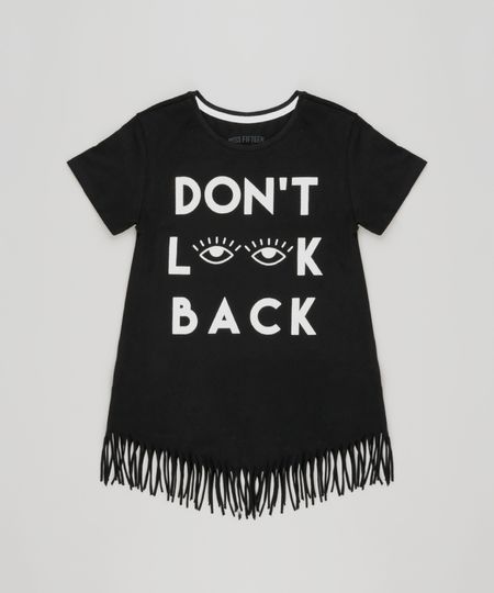 Blusa-Infantil--Don-t-Look-Back--com-Franjas-Manga-Curta-Decote-Redondo-em-Algodao---Sustentavel-Preta-9141770-Preto_1