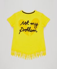 Blusa-Infantil--Not-My-Problem--com-Franjas-Manga-Curta-Decote-Redondo-em-Algodao---Sustentavel-Amarela-9141770-Amarelo_1