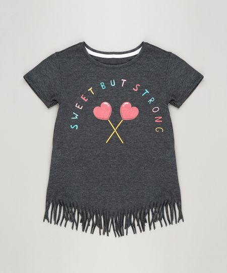 Blusa-Infantil--Sweet-But-Strong--com-Franjas-Manga-Curta-Decote-Redondo-em-Algodao---Sustentavel-Cinza-Mescla-Escuro-9141770-Cinza_Mescla_Escuro_1