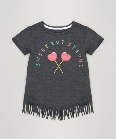 Blusa-Infantil--Sweet-But-Strong--com-Franjas-Manga-Curta-Decote-Redondo-em-Algodao---Sustentavel-Cinza-Mescla-Escuro-9141770-Cinza_Mescla_Escuro_1