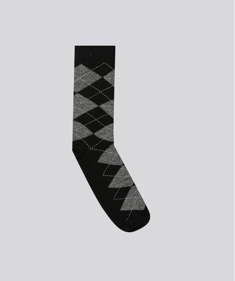 Meia-Masculina-Cano-Alto-Estampada-Xadrez-Preta-9158705-Preto_1