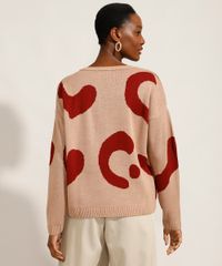 Sueter-Amplo-de-Trico-Estampado-Abstrato-Decote-Redondo-Mindset-Bege-9994590-Bege_2