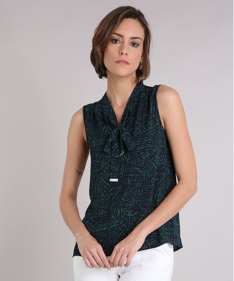 Regata-Feminina-Estampada-de-Folhagem-com-Gola-Laco--Verde-9109060-Verde_1