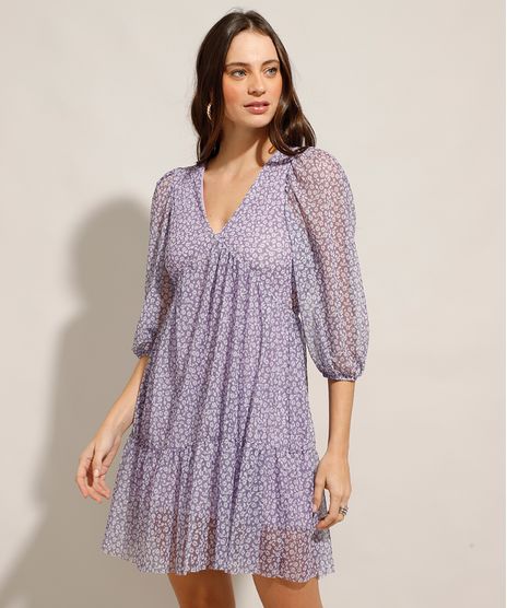 Vestido-de-Tule-Estampado-Floral-com-Recorte-Curto-Manga-Bufante-Lilas-9983926-Lilas_1