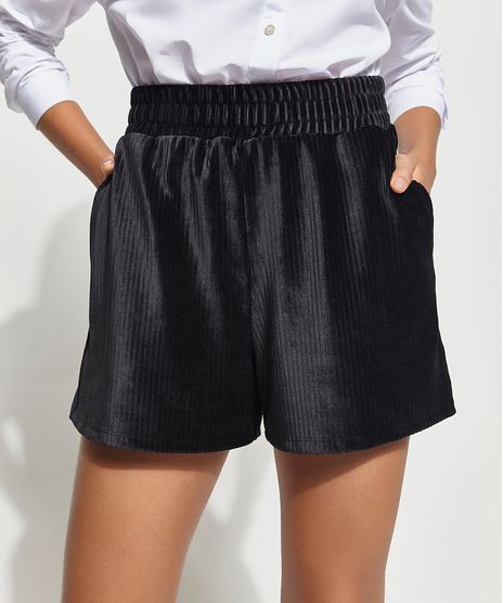 Short-de-Plush-Veludo-Cotele-Canelado-com-Bolsos-Cintura-Alta-Mindset-Preto-9993895-Preto_1
