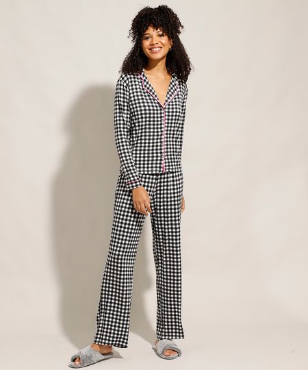 Pijama-Camisa-Manga-Longa-Tal-Mae-Tal-Filha-Estampado-Xadrez-Vichy-com-Vivo-Contrastante-Preto-9982966-Preto_1