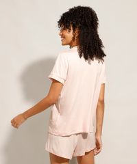 Pijama Camisa Feminino Manga Curta Rosê Costas