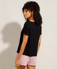 Pijama Camisa Feminino Manga Curta Poá Preto Costas