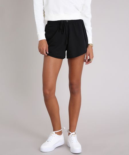 Short Feminino Running Esportivo Básico em Moletom Preto Menor preço em Short Feminino Running Esportivo Básico em Moletom Preto