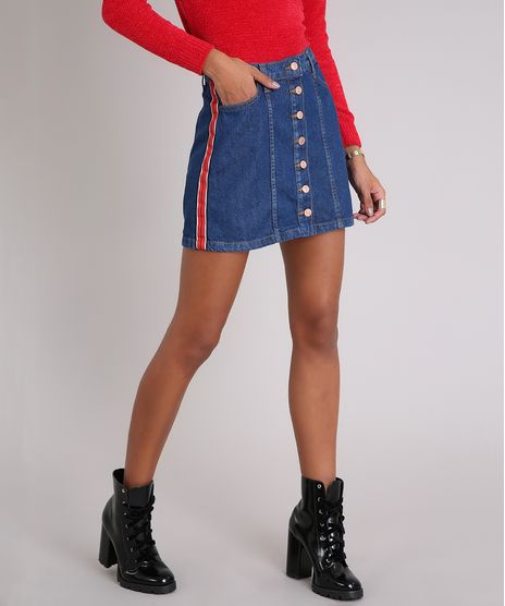 Saia-Jeans-Feminina-com-Faixa-Lateral-e-Botoes-Curta-Azul-Medio-9222208-Azul_Medio_1