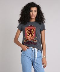 Blusa-Feminina-Harry-Potter-Grifinoria-Manga-Curta-Decote-Redondo-Cinza-Mescla-Escuro-9132652-Cinza_Mescla_Escuro_1