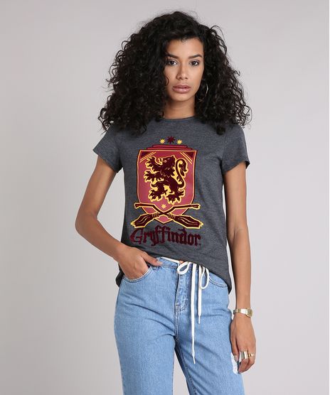 Blusa-Feminina-Harry-Potter-Grifinoria-Manga-Curta-Decote-Redondo-Cinza-Mescla-Escuro-9132652-Cinza_Mescla_Escuro_1