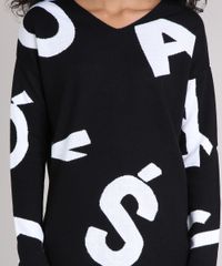 Sueter-Feminino-Estampado-em-Trico-Manga-Longa-Decote-V-Preto-9174964-Preto_4
