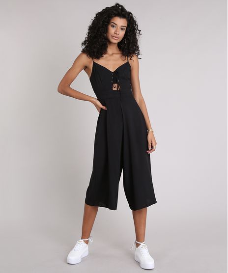 Macacao-Feminino-Pantacourt-com-Recortes-e-Lace-Up-Alcas-Finas-Decote-V-Preto-9087647-Preto_1