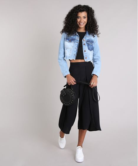 jaqueta curta jeans feminina