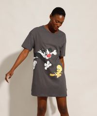 Camiseta-Longa-Piu-Piu-e-Frajola-Manga-Curta-Decote-Redondo-Chumbo-9974464-Chumbo_3
