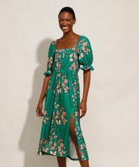 Vestido-Estampado-de-Borboletas-Tal-Mae-Tal-Filha-com-Fenda-Midi-Manga-Bufante-Verde-9985081-Verde_1