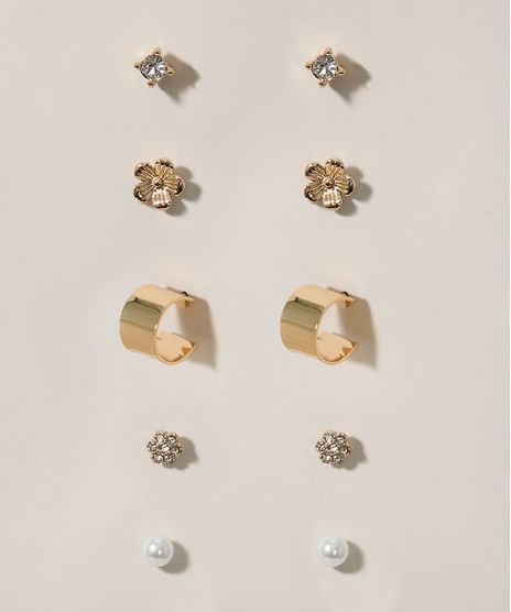 Kit-de-6-Brincos-Femininos-Pequenos-Dourado-9962270-Dourado_1