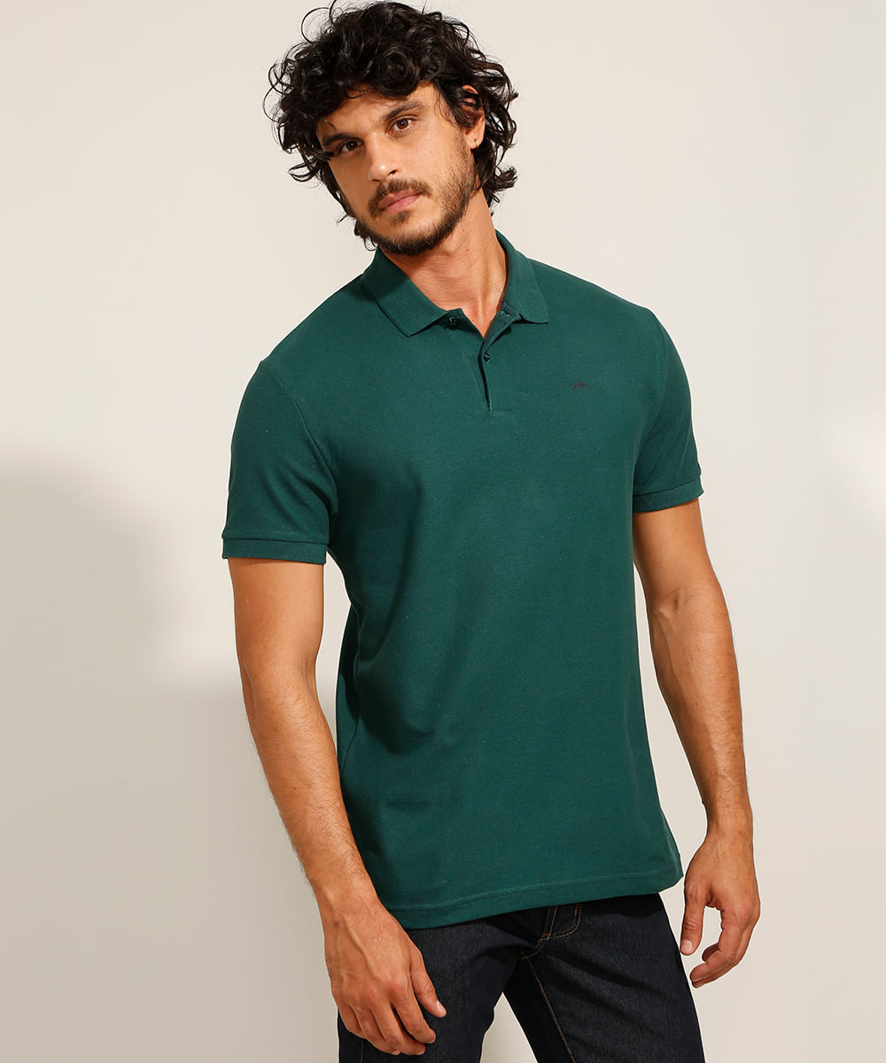 Polo de Piquet Básica Comfort Manga Curta Verde Escuro