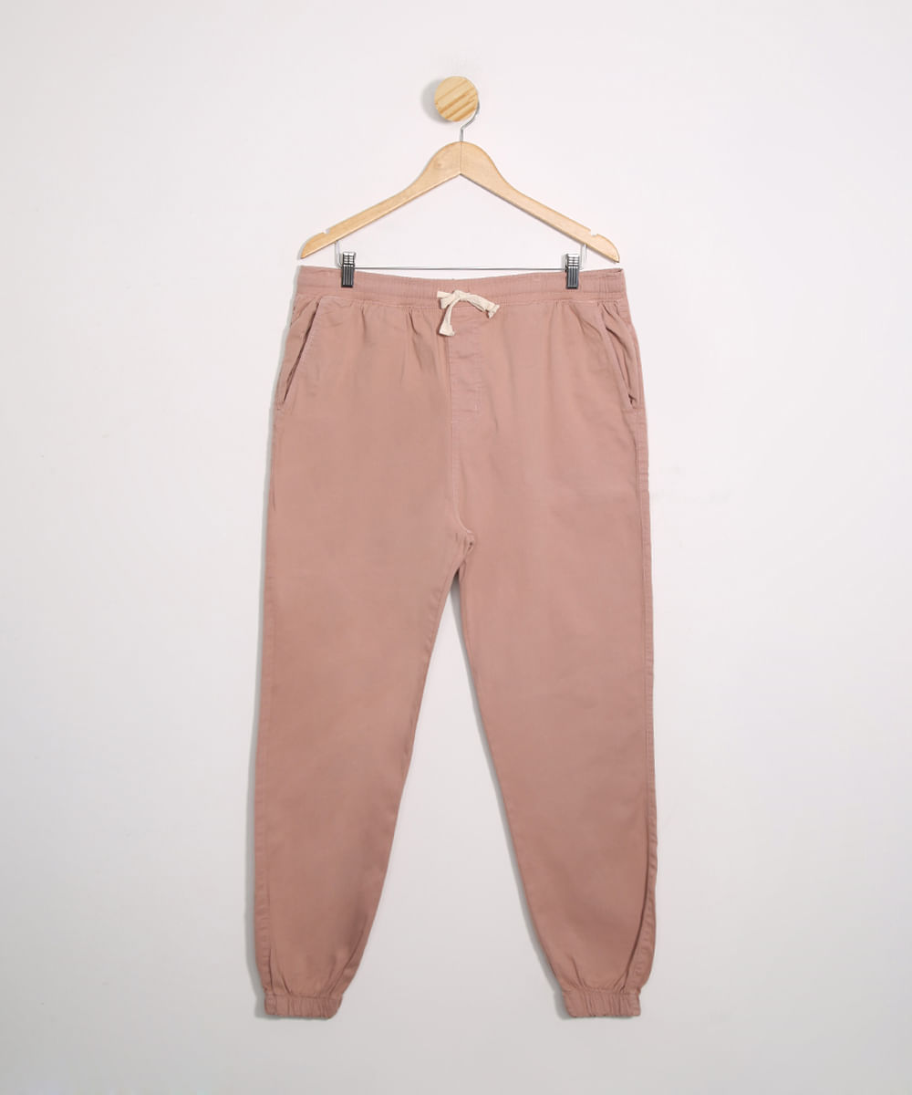 Calça Jogger Skinny de Sarja com Cordão Rosê