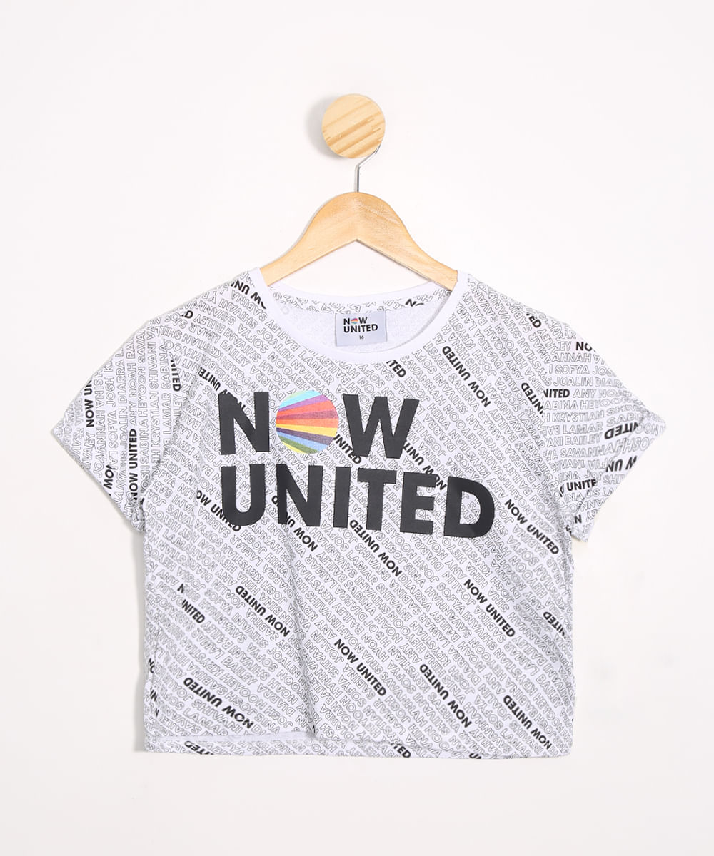 Blusa Juvenil Cropped Now United Manga Curta Off White