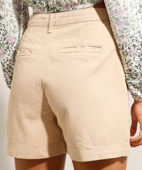 Bermuda Sarja com Pregas Cintura ​Alta Kaki Costas
