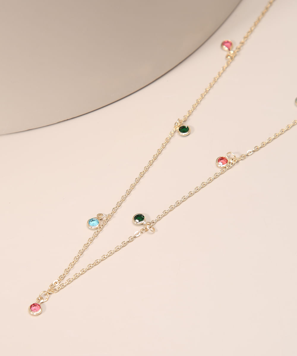 Colar Feminino com Pingentes de Pedras Zircônia Dourado