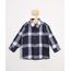 Camisa Infantil Estampada Xadrez Manga Longa Festa Junina Azul Marinho